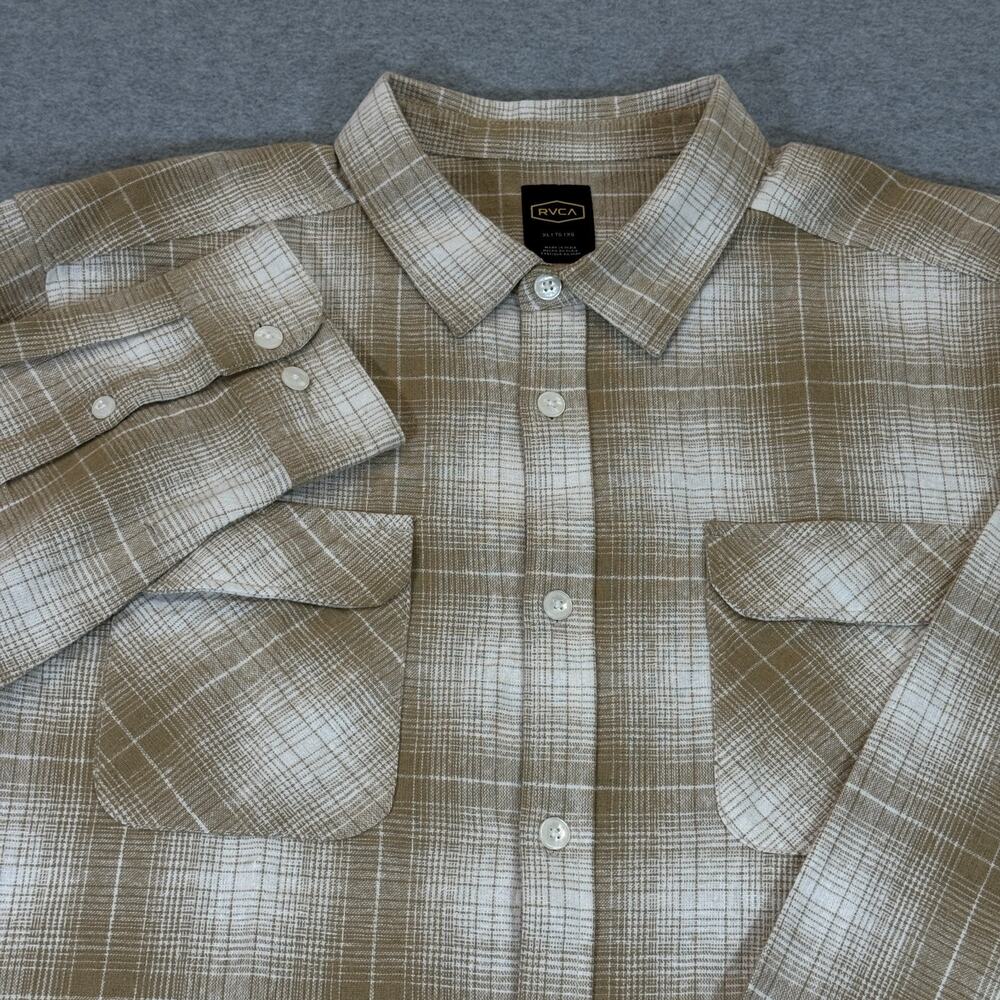 RVCA Men's Dayshift Flannel Long Sleeve Plaid Button Up Shirt Khaki XL NWT